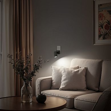 1W Integrated LED Plug In Night Light Black 5000K White Rotatable Cylinder Up and Down Beam 2 Pack