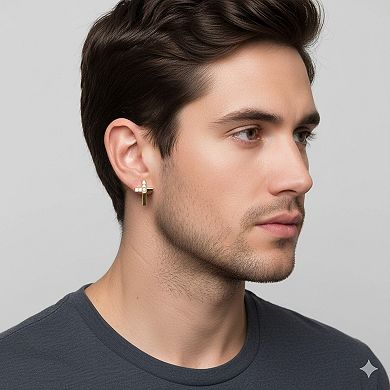 Men's Metallo Stainless Steel Cubic Zirconia Cross Stud Earrings