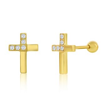 Men's Metallo Stainless Steel Cubic Zirconia Cross Stud Earrings