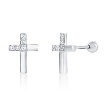 Men's Metallo Stainless Steel Cubic Zirconia Cross Stud Earrings