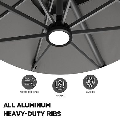 Clihome 10x13ft Cantilever Umbrella with LED Lights Rectangular Crank Market Umbrella