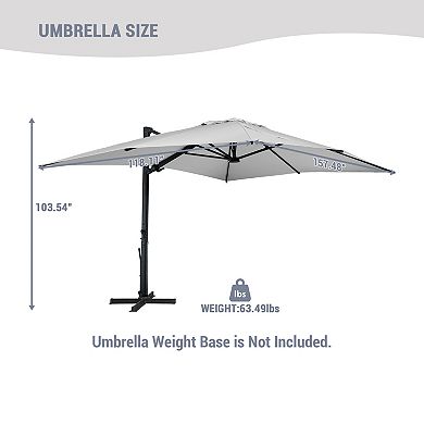 Clihome 10x13ft Cantilever Umbrella with LED Lights Rectangular Crank Market Umbrella