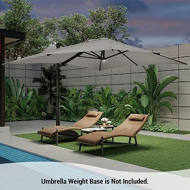 Clihome 10x13ft Cantilever Umbrella with LED Lights Rectangular Crank Market Umbrella