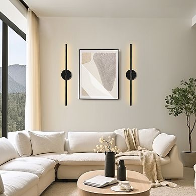 28in Rechargeable LED Wall Lights 2 Pack Matte Black 6000mAh Dimmable 3000K Warm White for Bedroom