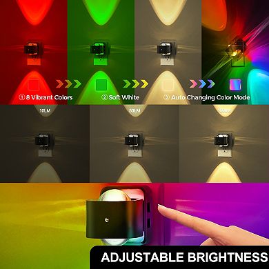 2W Color Changing Cylinder Integrated LED Plug In Night Light Black Amber+RGB+Gradient 2 Pack