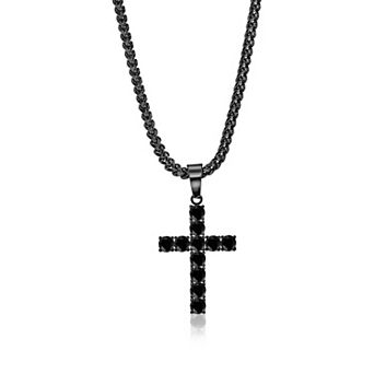 Men's Metallo Stainless Steel Round Cubic Zirconia Cross Pendant Necklace