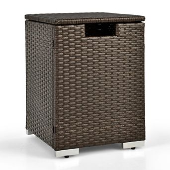 2 in 1 Patio Rattan Propane Tank Cover and Side Table Brown