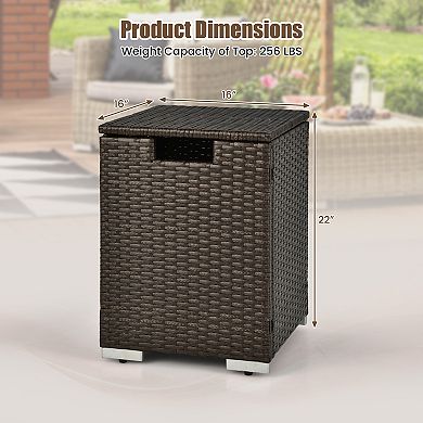 2 in 1 Patio Rattan Propane Tank Cover and Side Table Brown