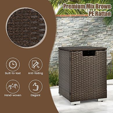 2 in 1 Patio Rattan Propane Tank Cover and Side Table Brown
