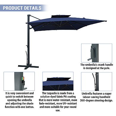 Clihome 10x13ft Double Top Cantilever Umbrella Rectangular Crank Market Umbrella