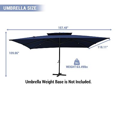 Clihome 10x13ft Double Top Cantilever Umbrella Rectangular Crank Market Umbrella