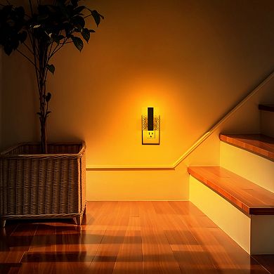 1W Modern Square Plug in Integrated LED Night Light with Light Crushed Acrylic Amber Black 2 Pack