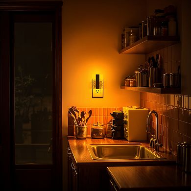 1W Modern Square Plug in Integrated LED Night Light with Light Crushed Acrylic Amber Black 2 Pack