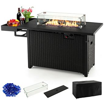 52 in Outdoor Wicker Gas Fire Pit Propane Fire Table with Cover-Black