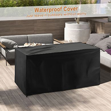 52 Inches Outdoor Wicker Gas Fire Pit Propane Fire Table with Cover-Black