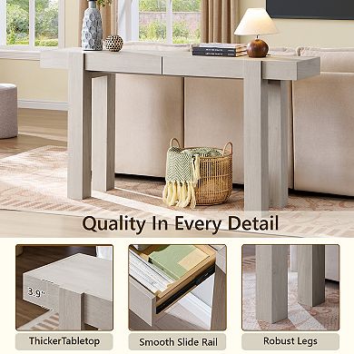 63" Farmhouse Console Table, Narrow Entryway Table w/ 2 Drawers, Sofa Table for Living Room Hallway
