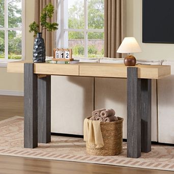 63" Farmhouse Console Table, Narrow Entryway Table w/ 2 Drawers, Sofa Table for Living Room Hallway
