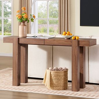 63" Farmhouse Console Table, Narrow Entryway Table w/ 2 Drawers, Sofa Table for Living Room Hallway