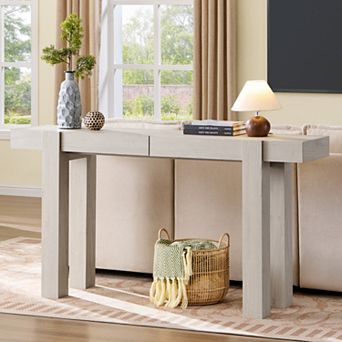 63" Farmhouse Console Table, Narrow Entryway Table w/ 2 Drawers, Sofa Table for Living Room Hallway
