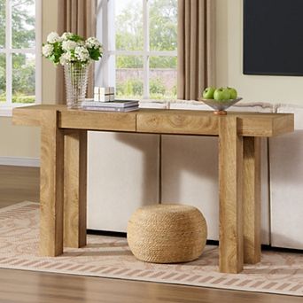 63" Farmhouse Console Table, Narrow Entryway Table w/ 2 Drawers, Sofa Table for Living Room Hallway
