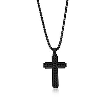 Men's Metallo Stainless Steel Cubic Zirconia Cross Pendant Necklace