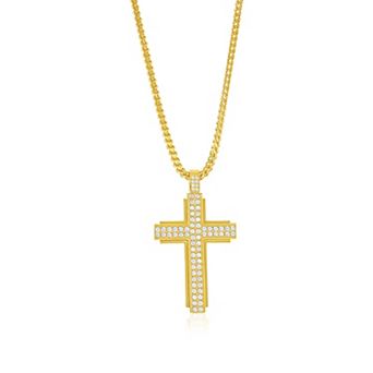 Men's Metallo Stainless Steel Cubic Zirconia Cross Pendant Necklace