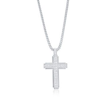 Men's Metallo Stainless Steel Cubic Zirconia Cross Pendant Necklace