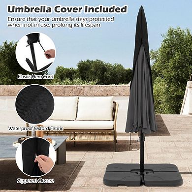 10 Feet Patio Cantilever Umbrella with Cover Tilt Adjustment and Ruffled Edge-Gray