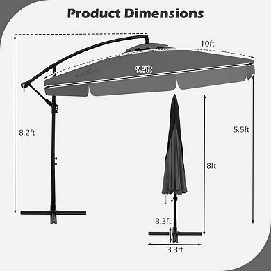 10 Feet Patio Cantilever Umbrella with Cover Tilt Adjustment and Ruffled Edge-Gray
