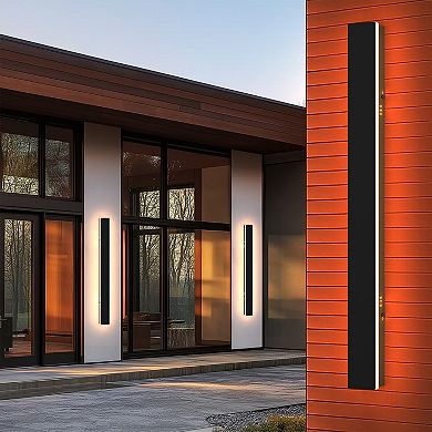 23.6in Outdoor Wall Sconce IP67 Waterproof 12W Integrated LED 3000K Black Linear for Patio