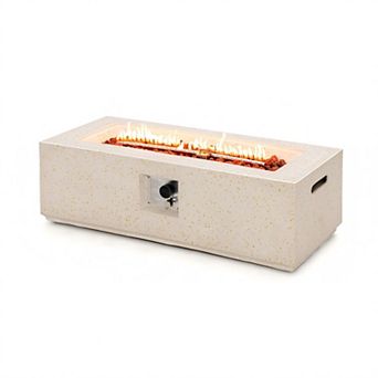 42” Rectangular Terrazzo Fire Pit Table 50,000 BTU with PVC Cover - White