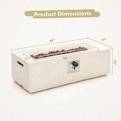 42” Rectangular Terrazzo Fire Pit Table 50,000 BTU with PVC Cover - White