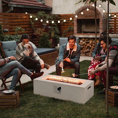 42” Rectangular Terrazzo Fire Pit Table 50,000 BTU with PVC Cover - White