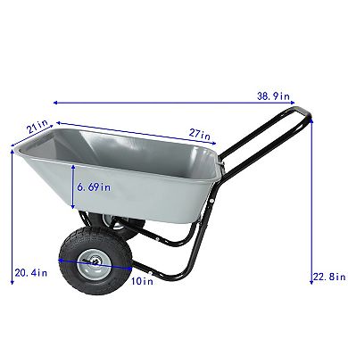 Two-Wheeled Garden Cart with 10" Pneumatic Tires and Leakproof Design
