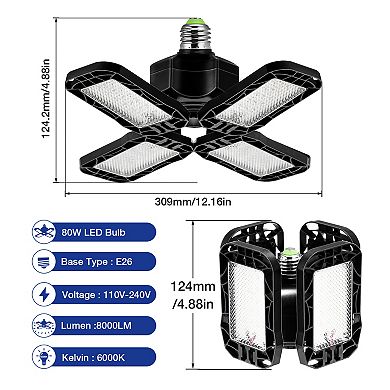 4.88in Foldable LED Light 4 Pack 80W 8000LM 6000K Daylight Adjustable Heads for Garage Workshop
