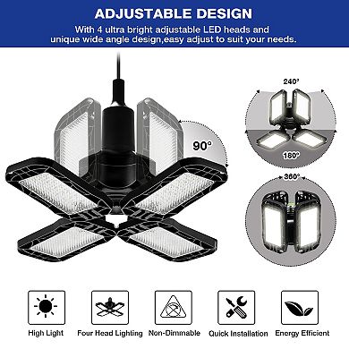 4.88in Foldable LED Light 4 Pack 80W 8000LM 6000K Daylight Adjustable Heads for Garage Workshop