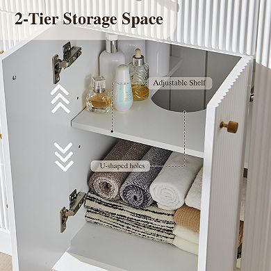 Modern Fluted Bathroom Vanity with Sink, Wood Storage Cabinet with 3 Drawers & Closing Door