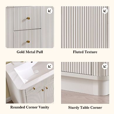 Modern Fluted Bathroom Vanity with Sink, Wood Storage Cabinet with 3 Drawers & Closing Door