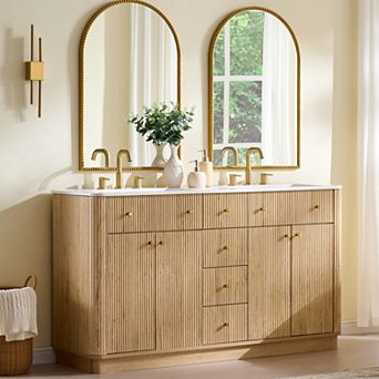 Modern Fluted Bathroom Vanity with Sink, Wood Storage Cabinet with 3 Drawers & Closing Door
