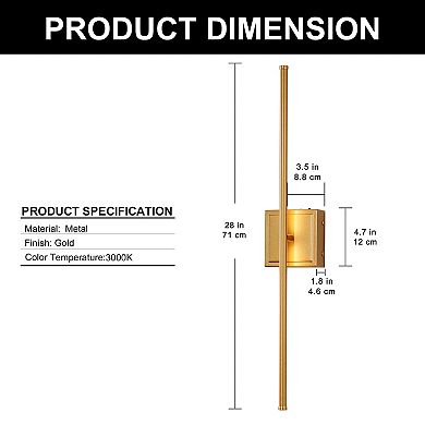 28in Rechargeable LED Wall Lights 2 Pack Gold 6000mAh Dimmable 3000K Warm White for Bedroom