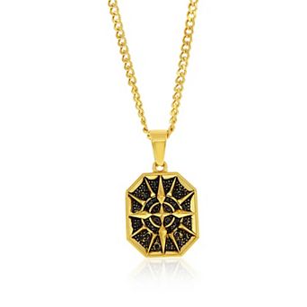 Men's Metallo Stainless Steel Cubic Zirconia Compass Pendant Necklace