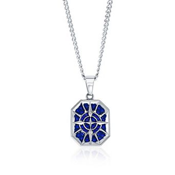 Men's Metallo Stainless Steel Cubic Zirconia Compass Pendant Necklace