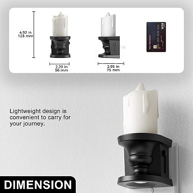 2W Integrated LED Plug In Night Light Black Slim Candle Drip Warm 2700K Flicker Beam 2 Pack