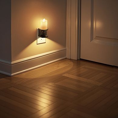 2W Integrated LED Plug In Night Light Black Slim Candle Drip Warm 2700K Flicker Beam 2 Pack