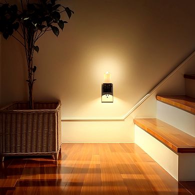 2W Integrated LED Plug In Night Light Black Slim Candle Drip Warm 2700K Flicker Beam 2 Pack