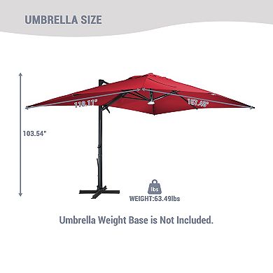 Clihome 10x13ft Cantilever Umbrella with Bluetooth Lights Rectangular Crank Market Umbrella