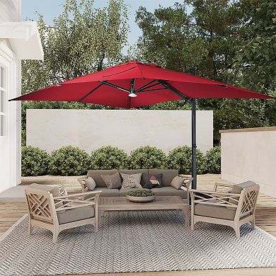 Clihome 10x13ft Cantilever Umbrella with Bluetooth Lights Rectangular Crank Market Umbrella