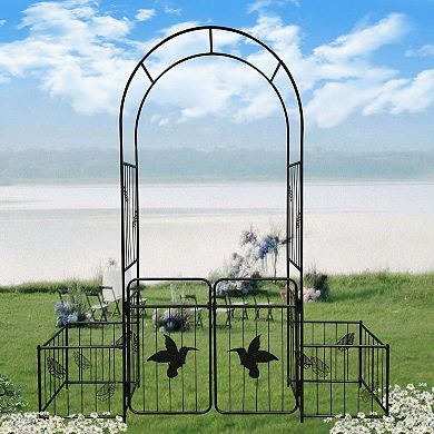 Metal Garden Arch with Doors Garden Arbor Trellis Climbing Plants Support