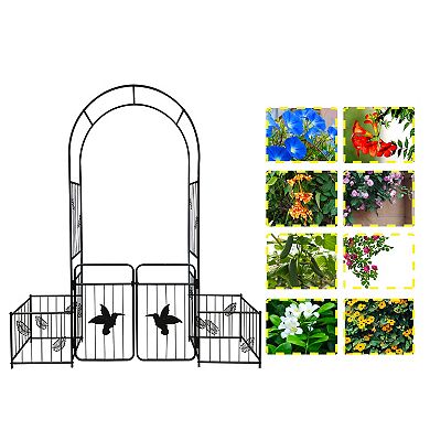 Metal Garden Arch with Doors Garden Arbor Trellis Climbing Plants Support