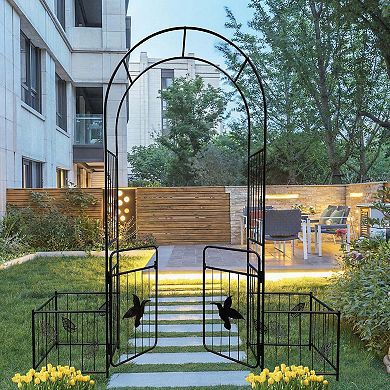 Metal Garden Arch with Doors Garden Arbor Trellis Climbing Plants Support